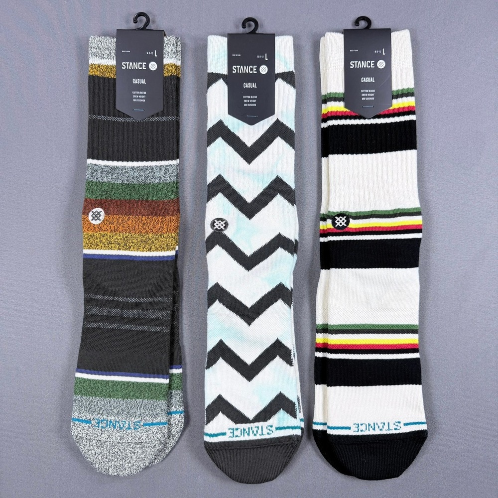 Stance Mens Large Multicolor Cotton Blend Crew Socks 3 Pair Lot Chevron Striped